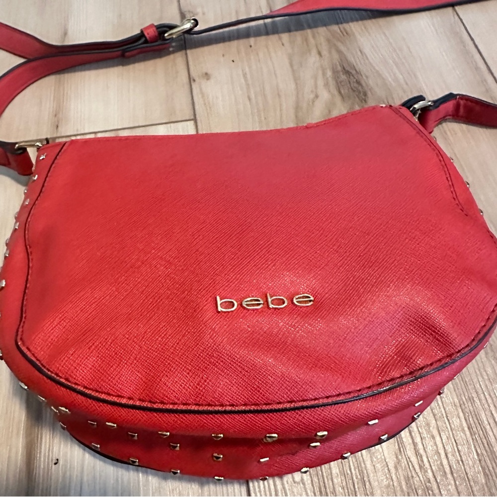 Bebe Bold Red Crossbody Bag with Gold Accents